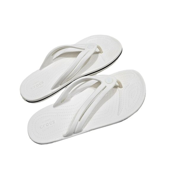 Women's Crocs White‎ Flip Flops Minimalist Neutral Women's - Picture 1 of 9